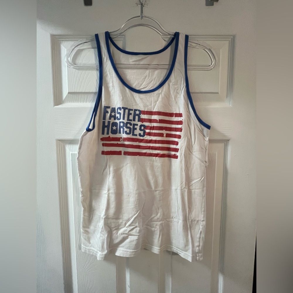 Faster Horses White Tank Top with Flag Graphic